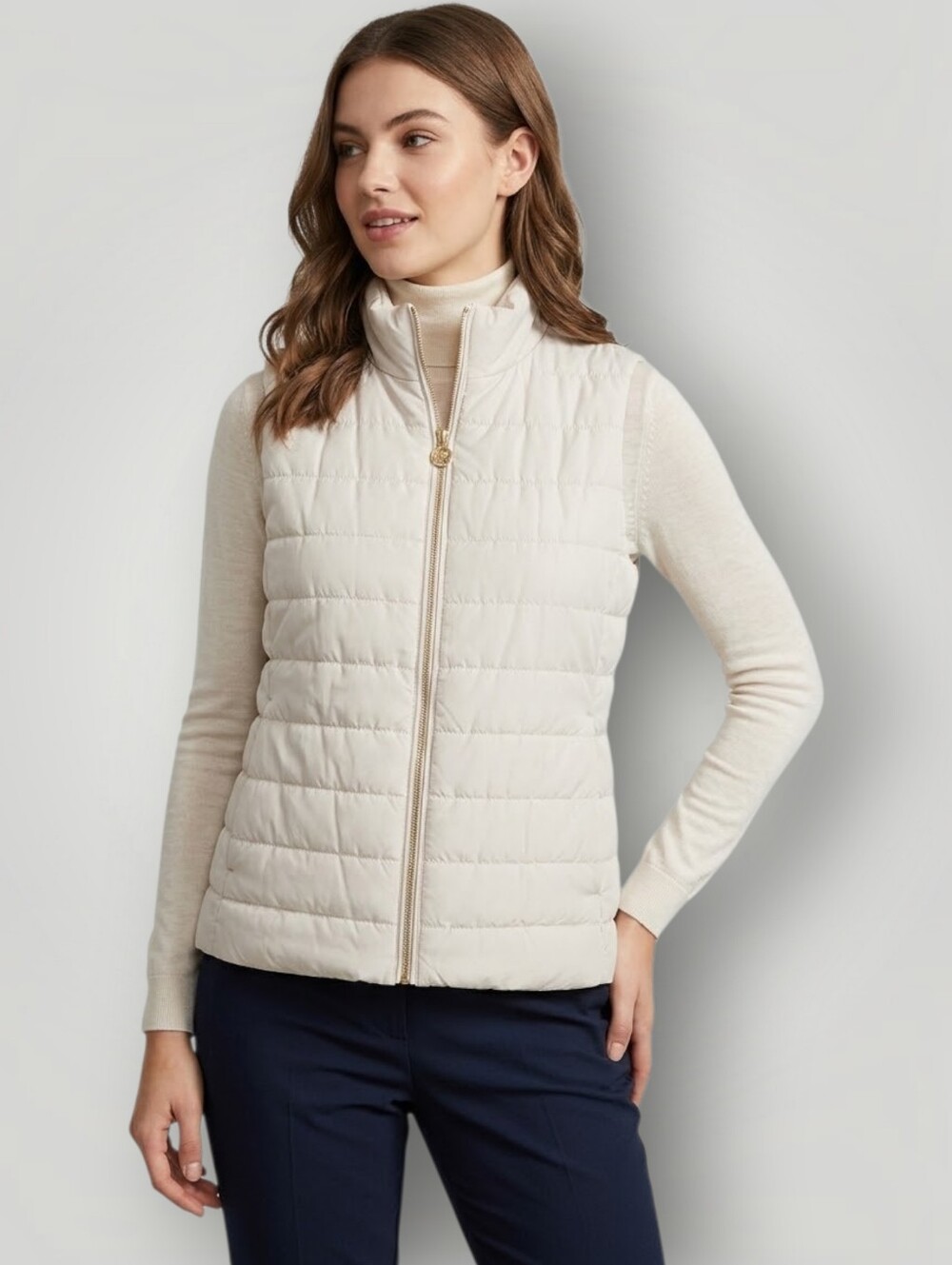 MICHAEL Michael Kors Cream Quilted Puffer Vest Gold Zip Full Zip Women's Medium